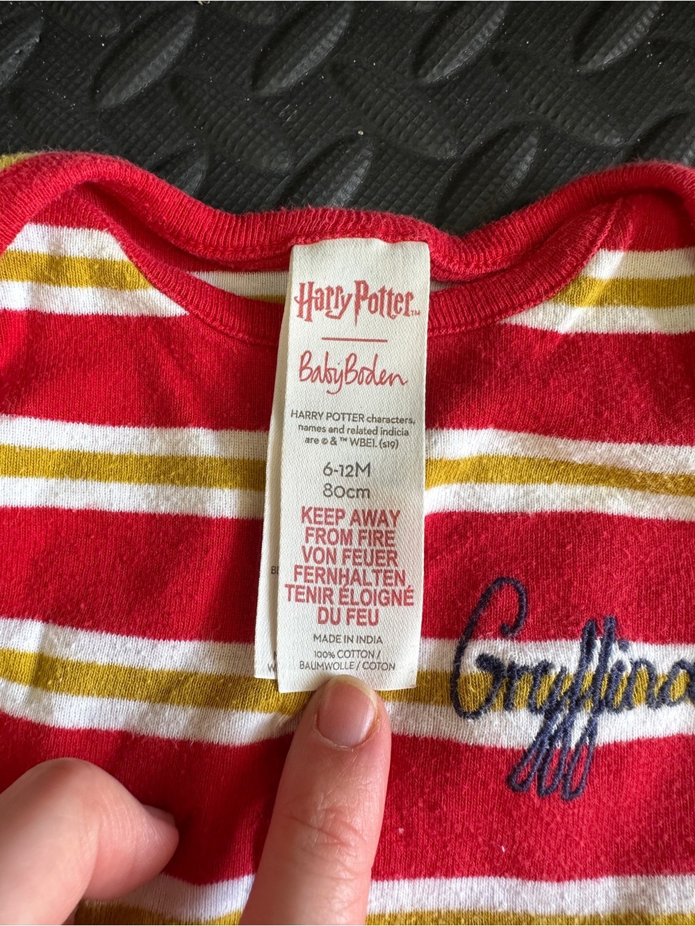 Baby Boden Red, Gold & White Striped Harry Potter Top
